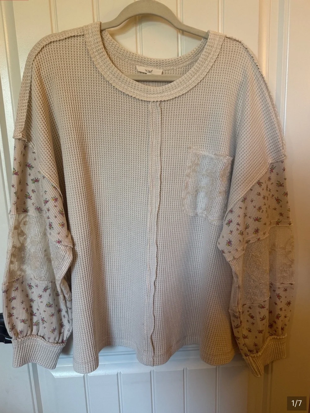 easel Cream Waffle thermal Knit oversized Crewneck sweatshirt Sweater large - Picture 1 of 7